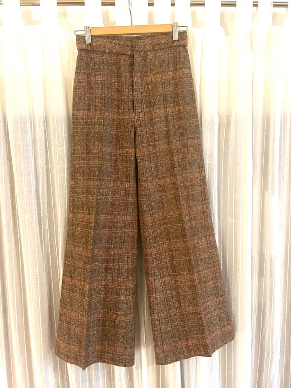 Vintage Brown Plaid Wide-Leg Pants